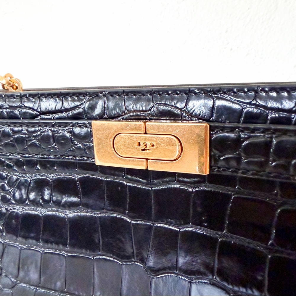 Tory Burch Lee Radziwill Black Croc-Embossed Leather Petite Bag - Picture 5 of 16